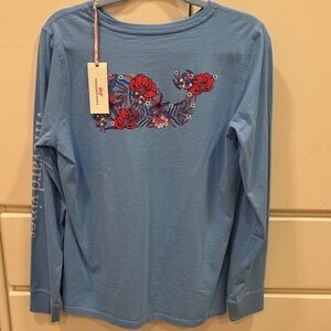 Vineyard Vines Light Blue Shirt with Floral Whale Design